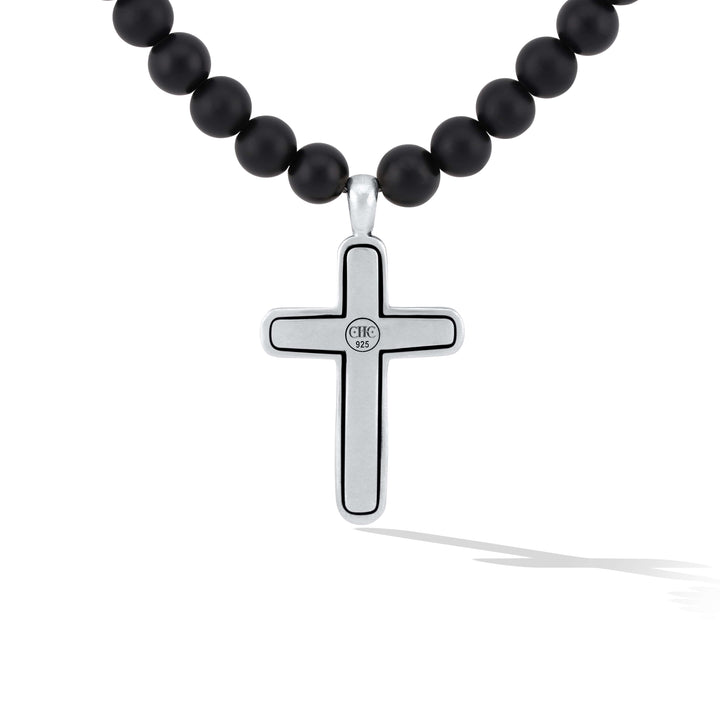 Exquisite Black Onyx Bead Necklace with Cross Pendant | CHC FINE JEWELRY