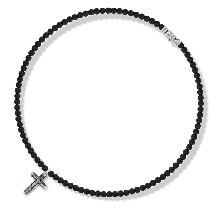 Exquisite Black Onyx Bead Necklace with Cross Pendant | CHC FINE JEWELRY