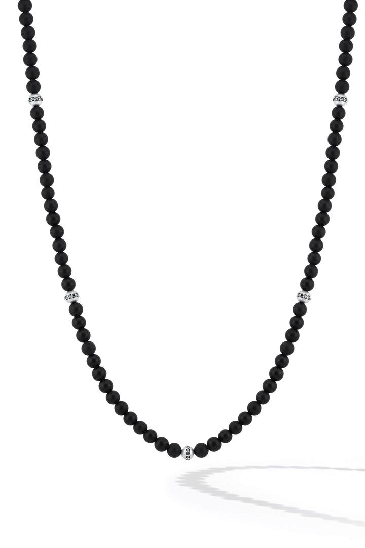 Black Onyx Matte Bead Necklace with Black Diamonds and Swivel Clasp Closure | CHC FINE JEWELRY