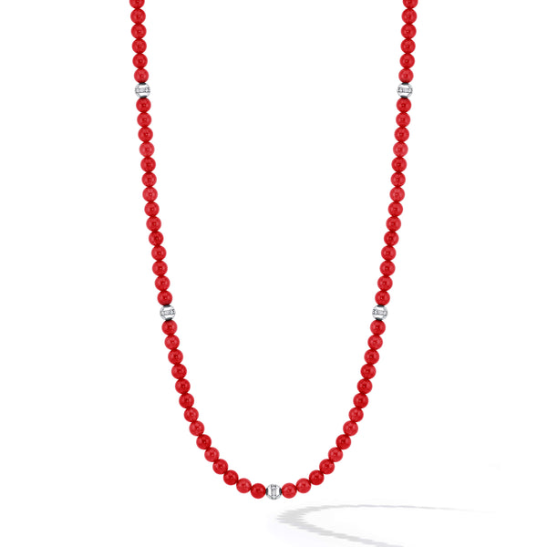 Red Coral Bead Necklace with Natural Diamonds and Swivel Clasp Closure | CHC FINE JEWELRY
