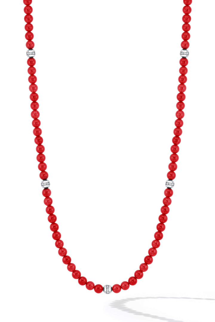 Red Coral Bead Necklace with Natural Diamonds and Swivel Clasp Closure | CHC FINE JEWELRY