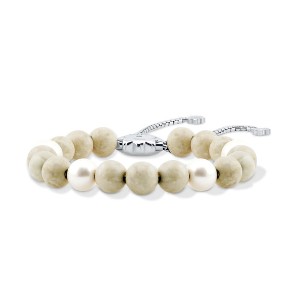 8mm Natural Bead Bracelet with Freshwater Cultured Pearl and Riverstone with sterling silver | CHC FINE JEWELRY