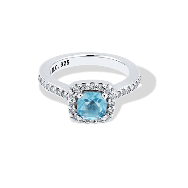 6mm Cushion Gemstone Halo Ring with Natural Pave Diamonds | CHC FINE JEWELRY