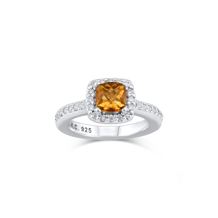 6mm Cushion Gemstone Halo Ring with Natural Pave Diamonds | CHC FINE JEWELRY