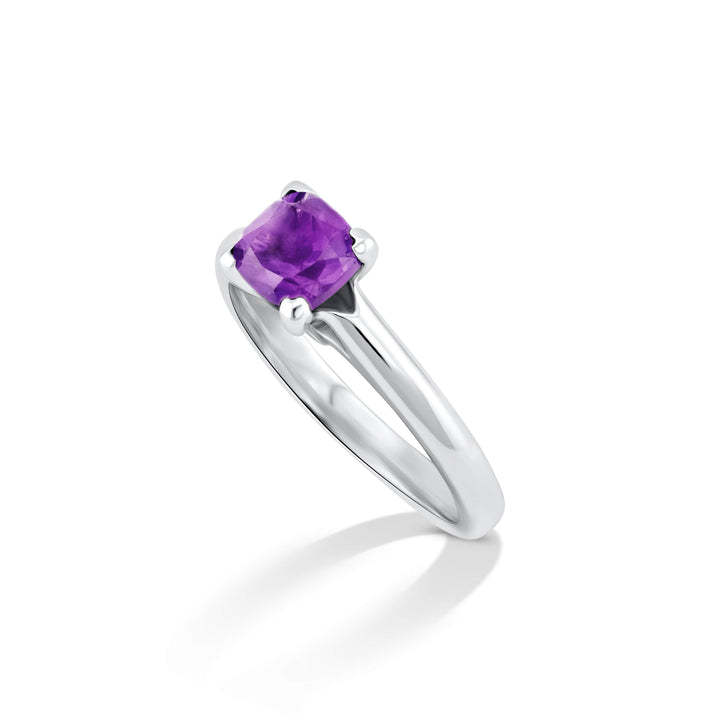 6mm Cushion Natural Amethyst Solitaire Ring | CHC FINE JEWELRY