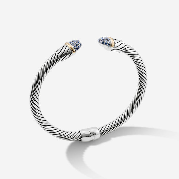 Twisted Design Blue Diamond Cable Bracelet with Hinge Clasp Sterling Silver and 18K Yellow Gold | CHC FINE JEWELRY