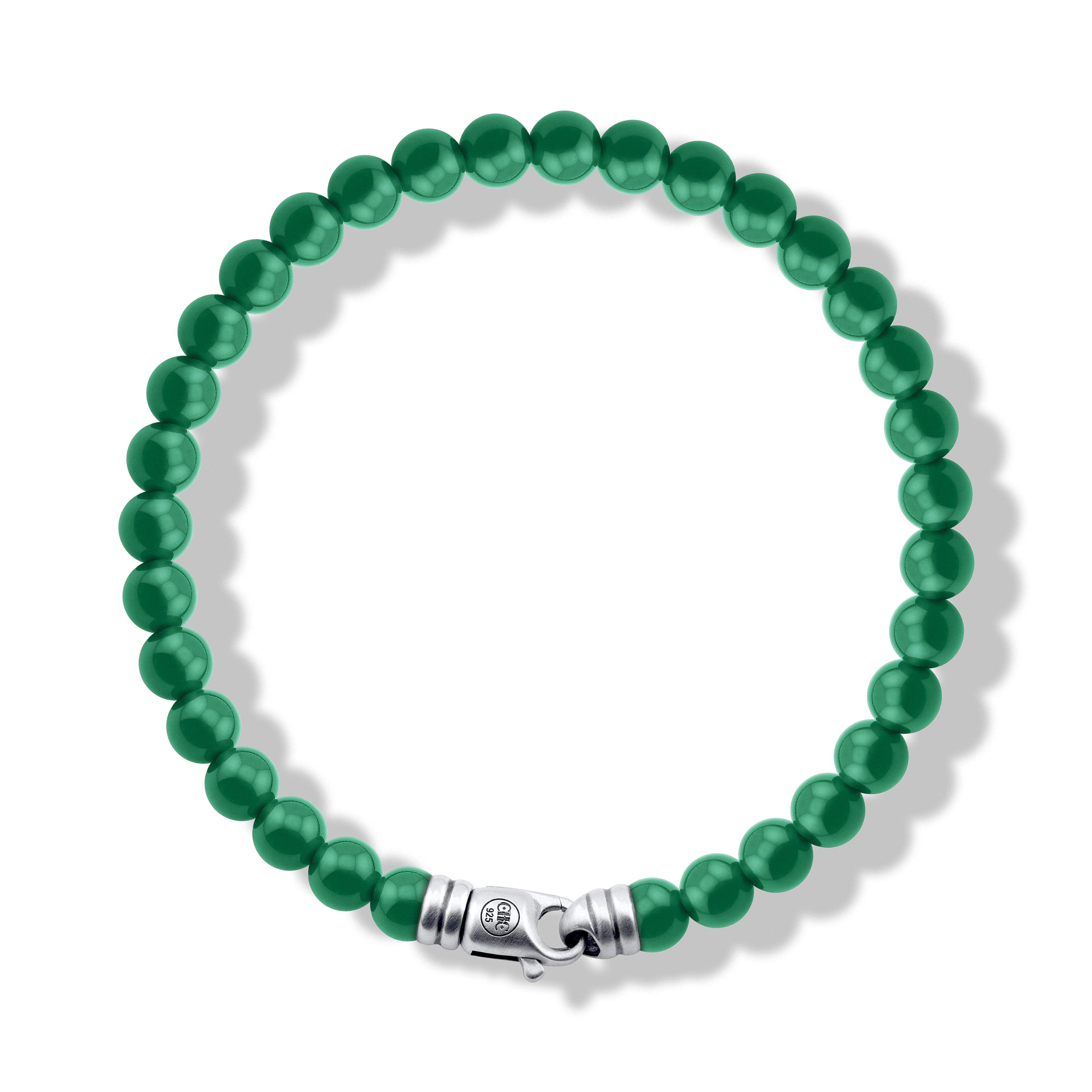 Handcrafted 6mm Natural Green Onyx Bead Bracelet with Swivel