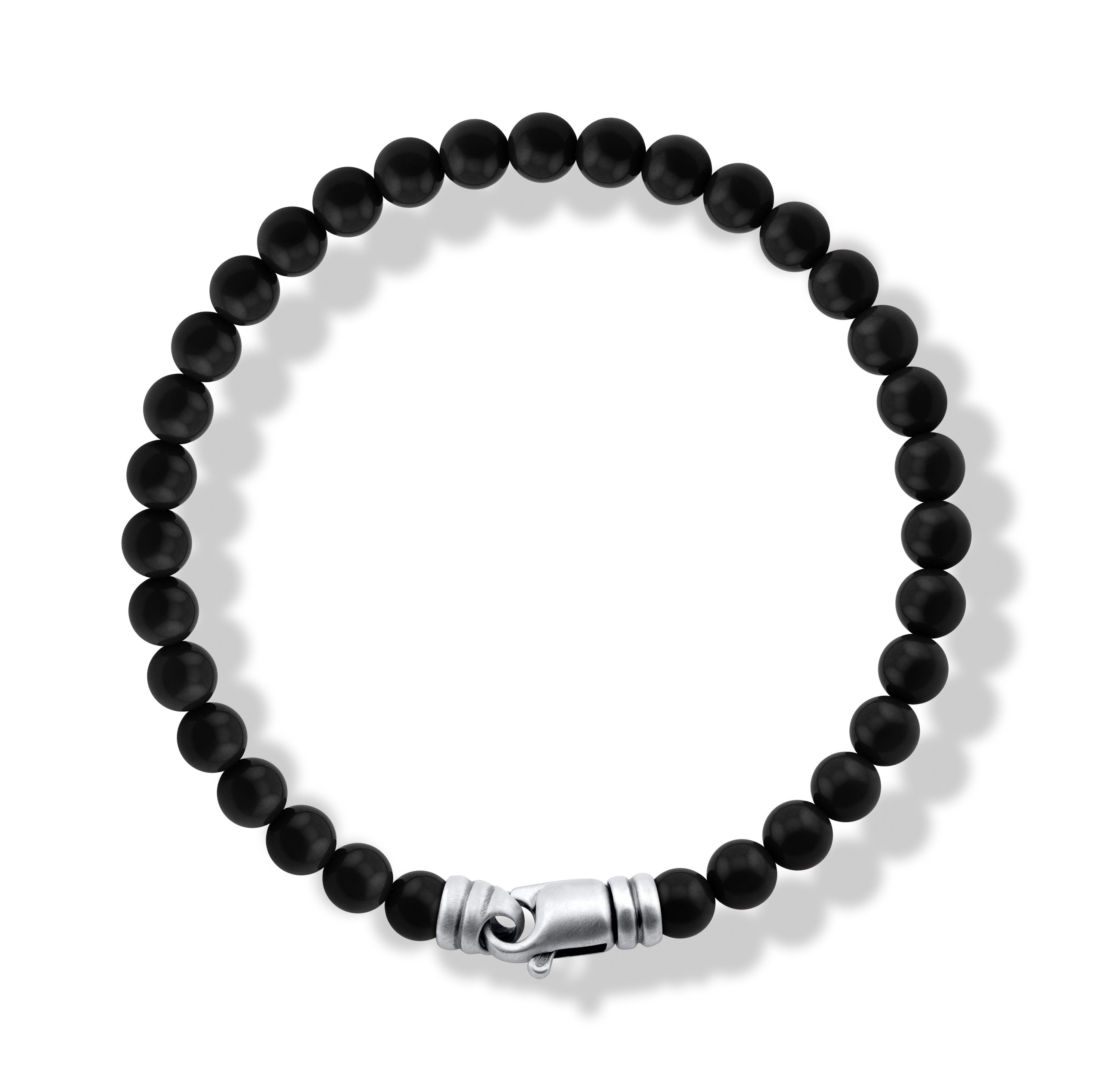 Handcrafted 6mm Natural Black Onyx Bead Bracelet with Swivel