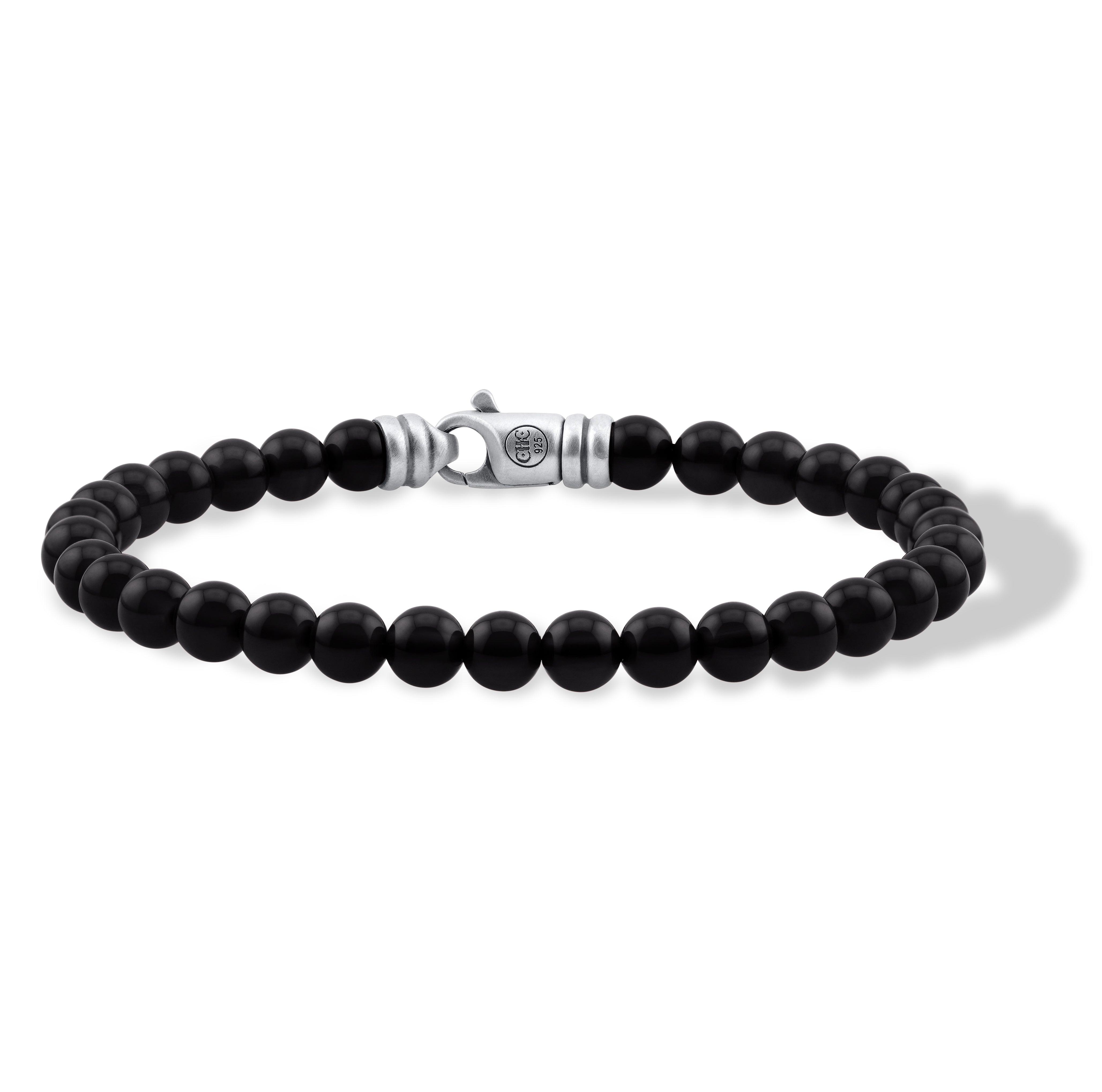 Handcrafted 6mm Natural Black Onyx Bead Bracelet with Swivel