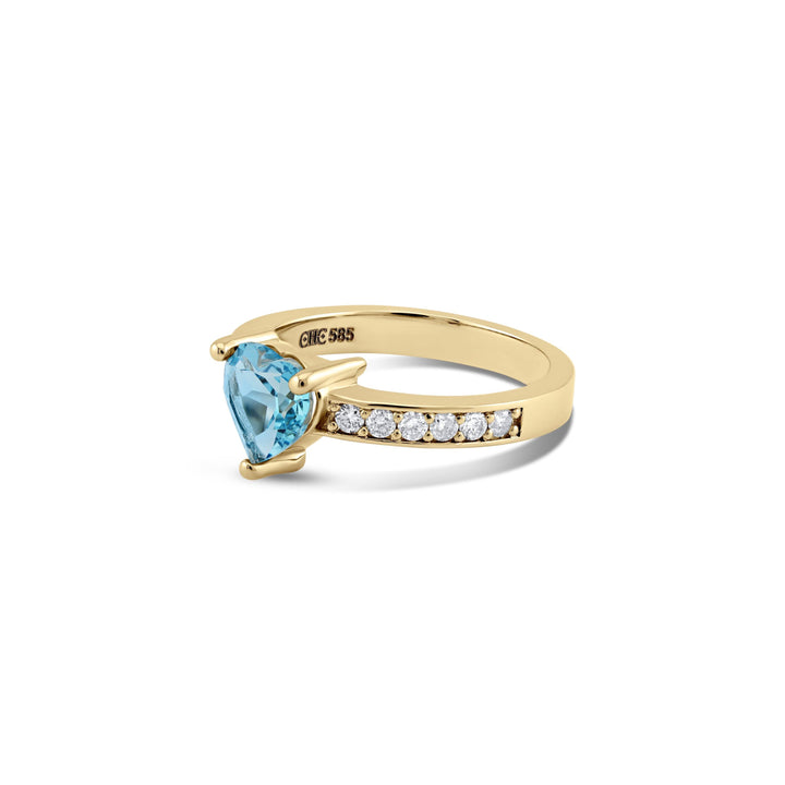 Heart-shaped blue topaz and diamond ring in 14k yellow gold, CHC Fine Jewelry