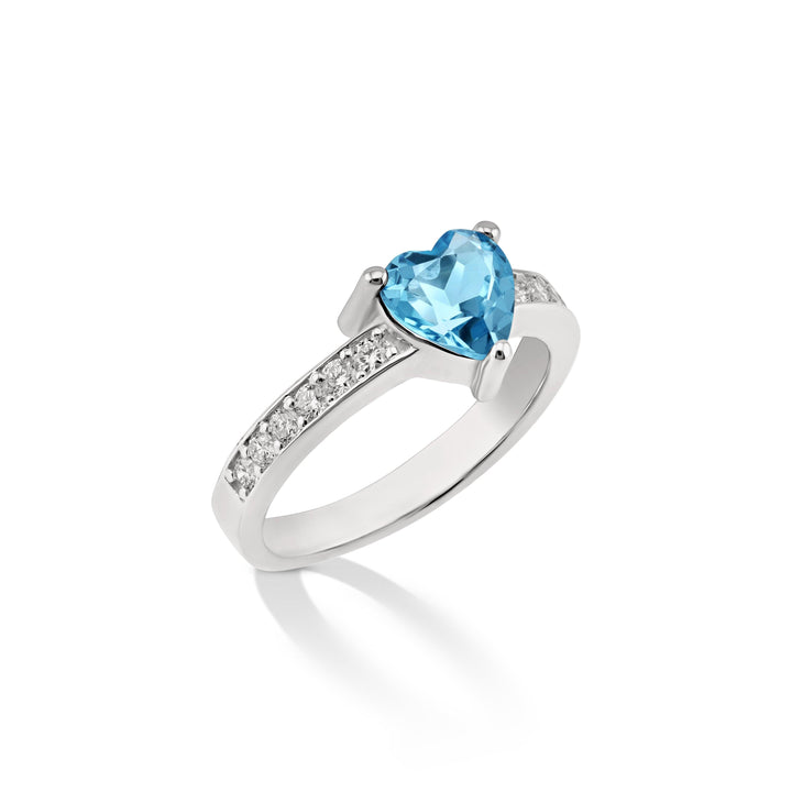 Sterling silver heart-shaped blue topaz and diamond ring, CHC Fine Jewelry