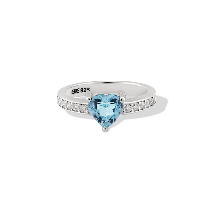 Heart-shaped blue topaz and diamond ring in sterling silver, CHC Fine Jewelry