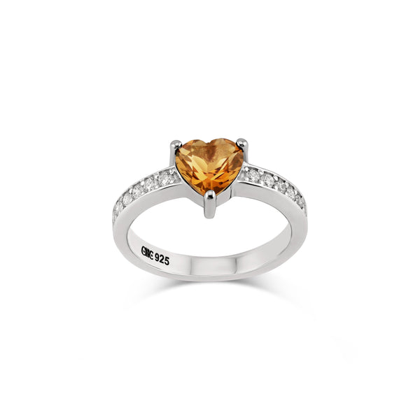 Heart-shaped citrine and diamond ring in sterling silver, CHC Fine Jewelry