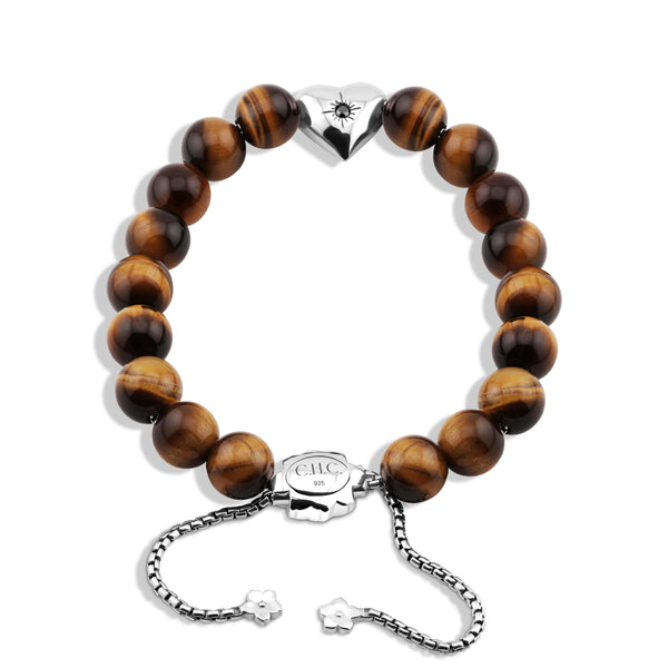 Spiritual Tiger's Eye Bead Bracelet with Sterling Silver and Black Diamond | CHC FINE JEWELRY