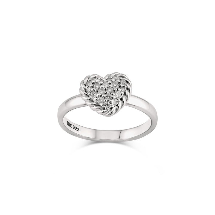 Diamond Heart Ring in Sterling Silver with 18k White Gold Plating handcrafted in New York CHC Fine Jewelry