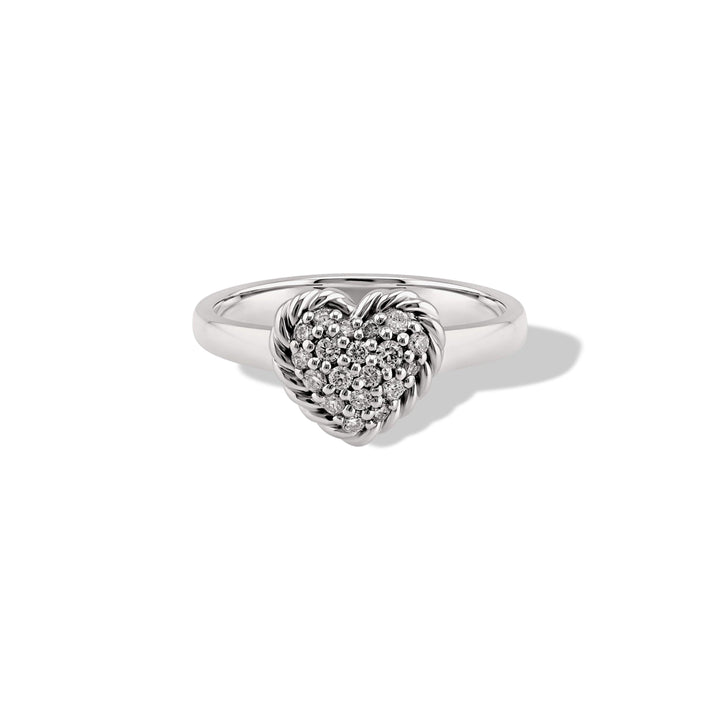 Elegant Diamond Heart Ring in Sterling Silver with custom engraving option CHC Fine Jewelry