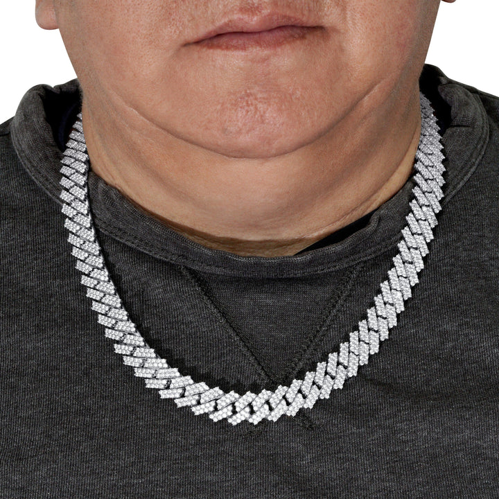 Sterling Silver Cuban Link Chain Necklace with Pave Diamonds CHC JEWELRY
