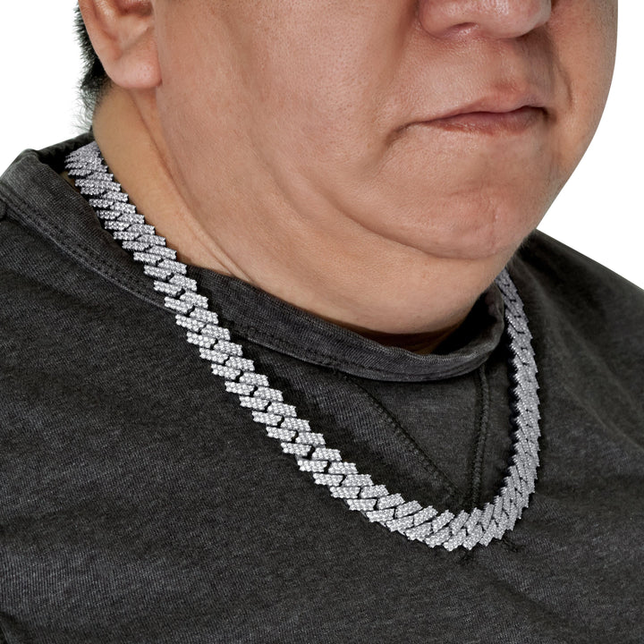 Sterling Silver Cuban Link Chain Necklace with Pave Diamonds CHC FINE JEWELRY