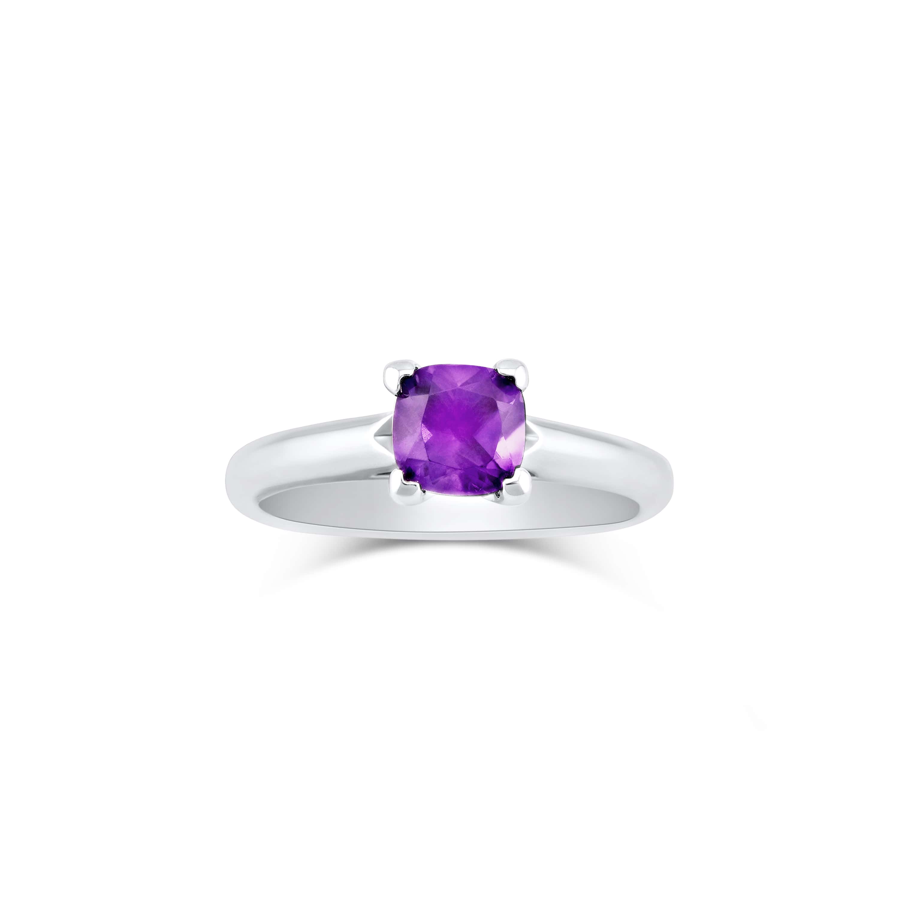 6mm Cushion Natural Amethyst Solitaire Ring