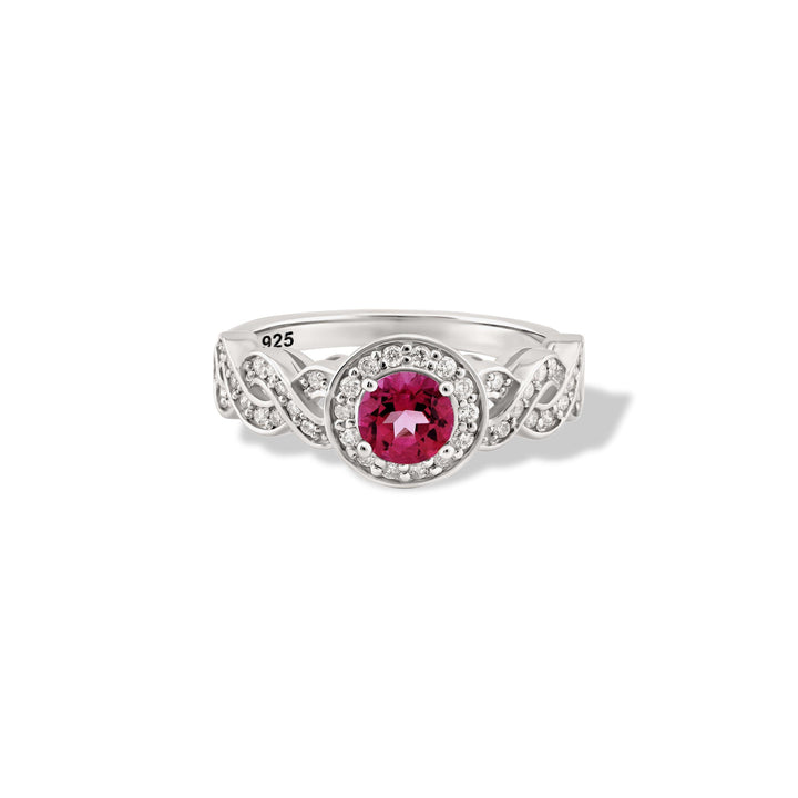 Sterling silver braided pink tourmaline and diamond halo ring, CHC Fine Jewelry